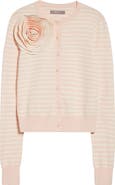 Lela Rose Rose Appliqué Stripe Cardigan