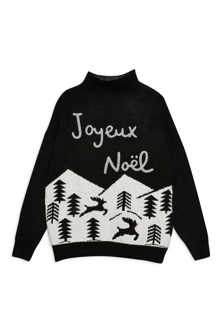 Joyeux Noël Christmas Sweater, Alternate, color, BLACK MULTI