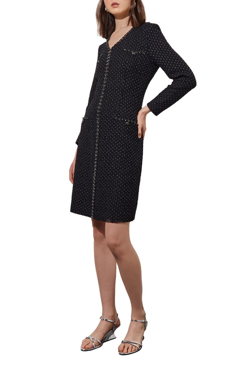 Metallic Braid Detail Long Sleeve Dress, Alternate, color, BLK/ GRANITE