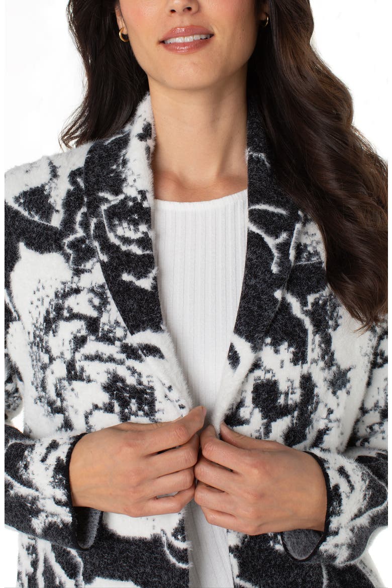 Coatigan Floral Open Front Cardigan Sweater, Alternate, color, BLACK/ WHITE FLORAL