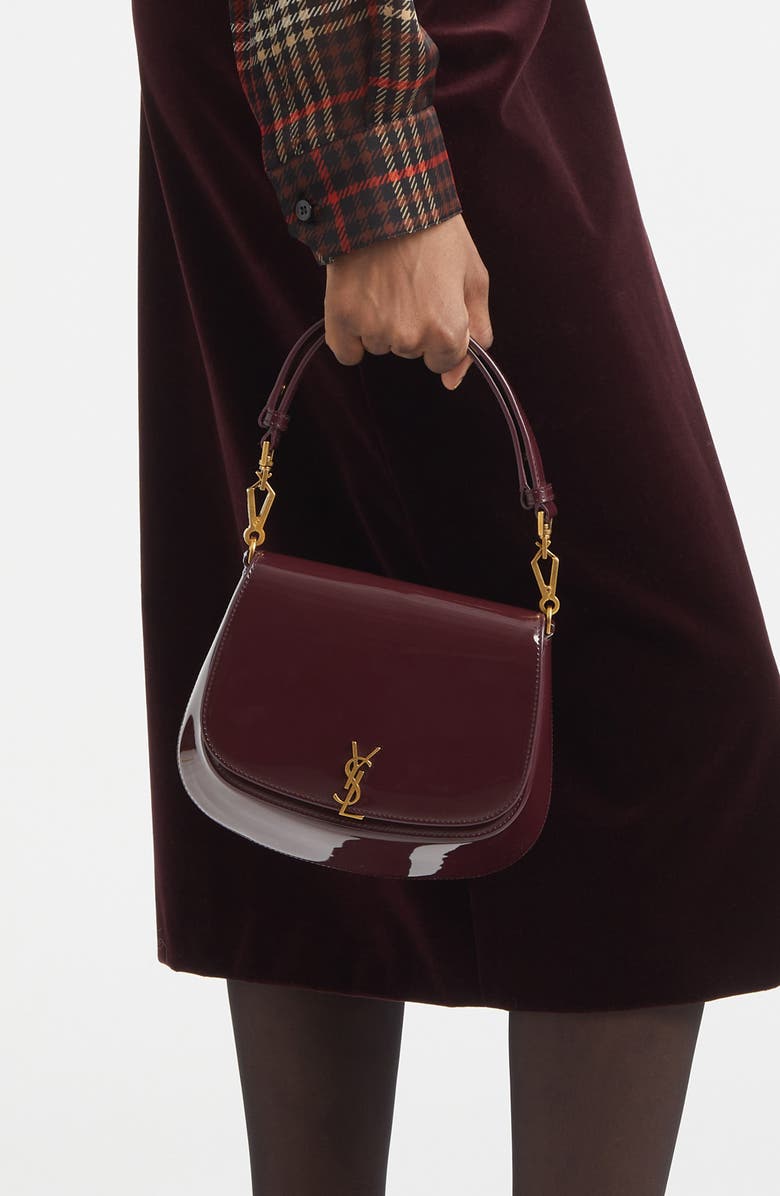 Saint Laurent Voltaire Patent Leather Top Handle Bag, Alternate, color, Dark Red Wine