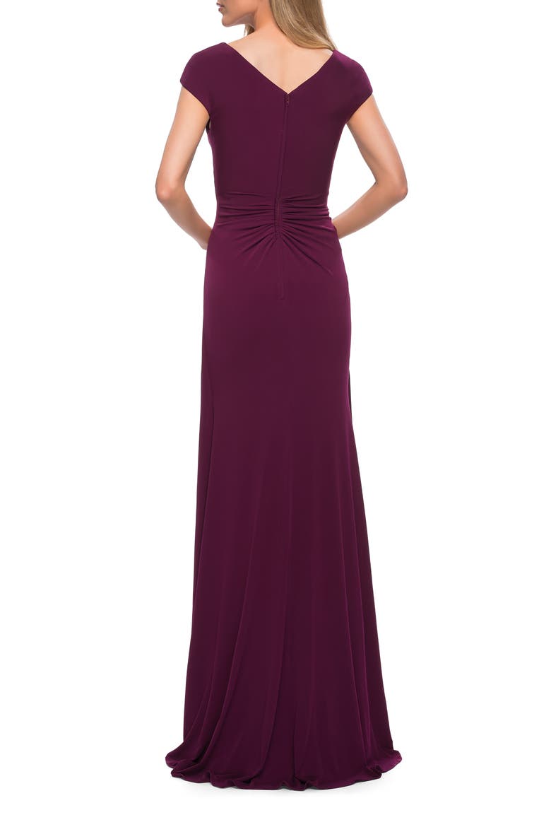 Jersey Dress with Knot at Waist and Short Sleeves, Alternate, color, Dark Berry