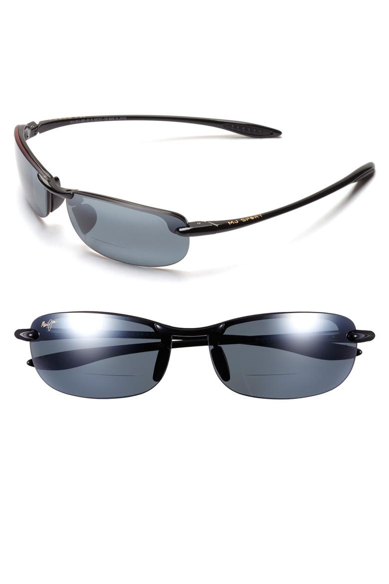 Makaha 64mm Polarized Oversize Round Sunglasses, Main, color, GLOSS BLACK