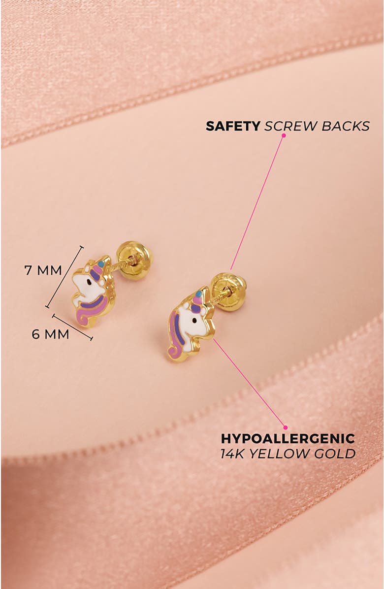 In Season Jewelry 14k Pastel Unicorn Earrings, Alternate, color, Pink