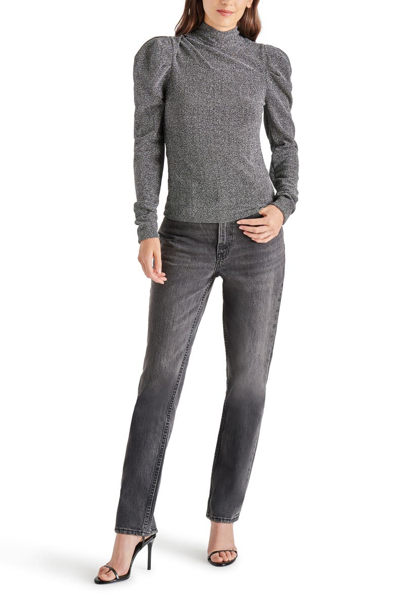 Steve Madden Estella Metallic Puff Shoulder Knit Top, Alternate, color, 