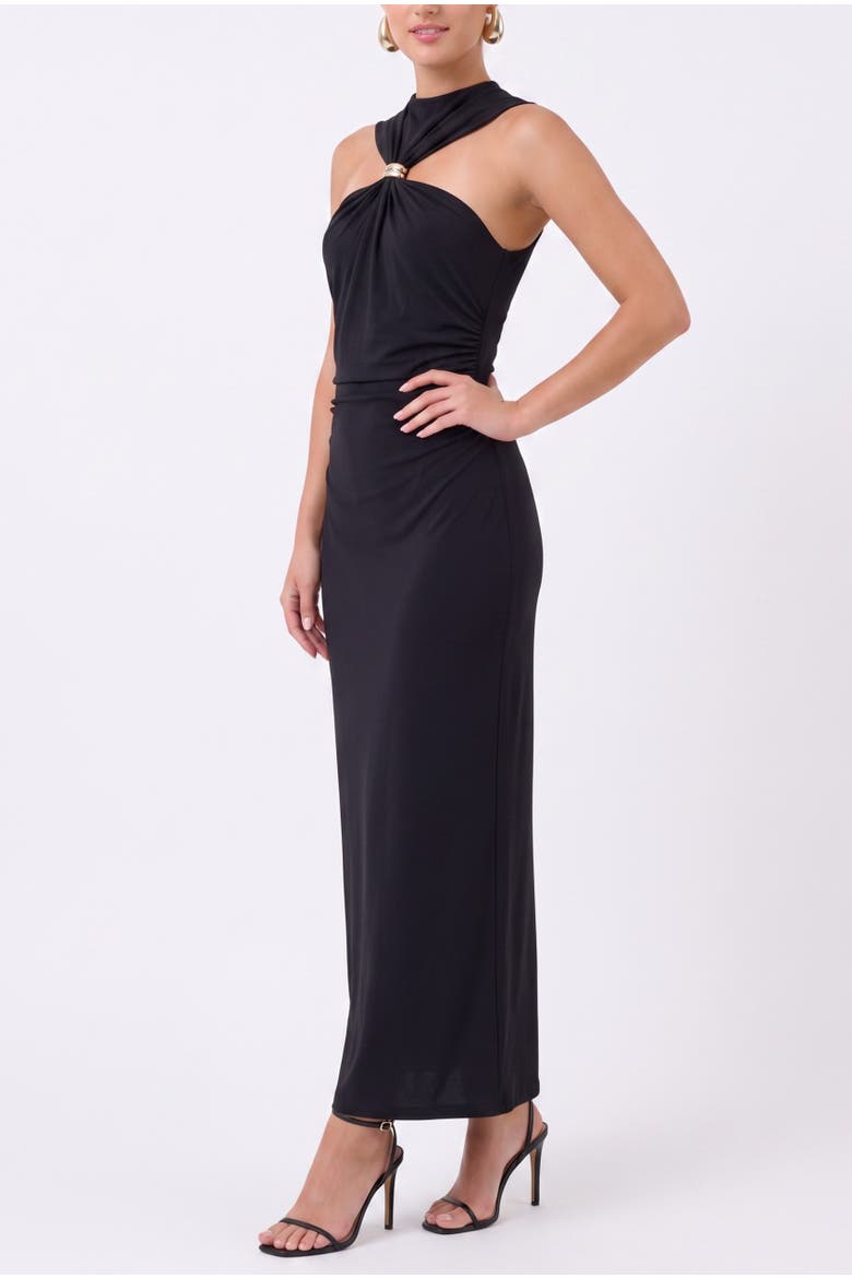 Pricilla High Neck Midi Dress, Alternate, color, Black