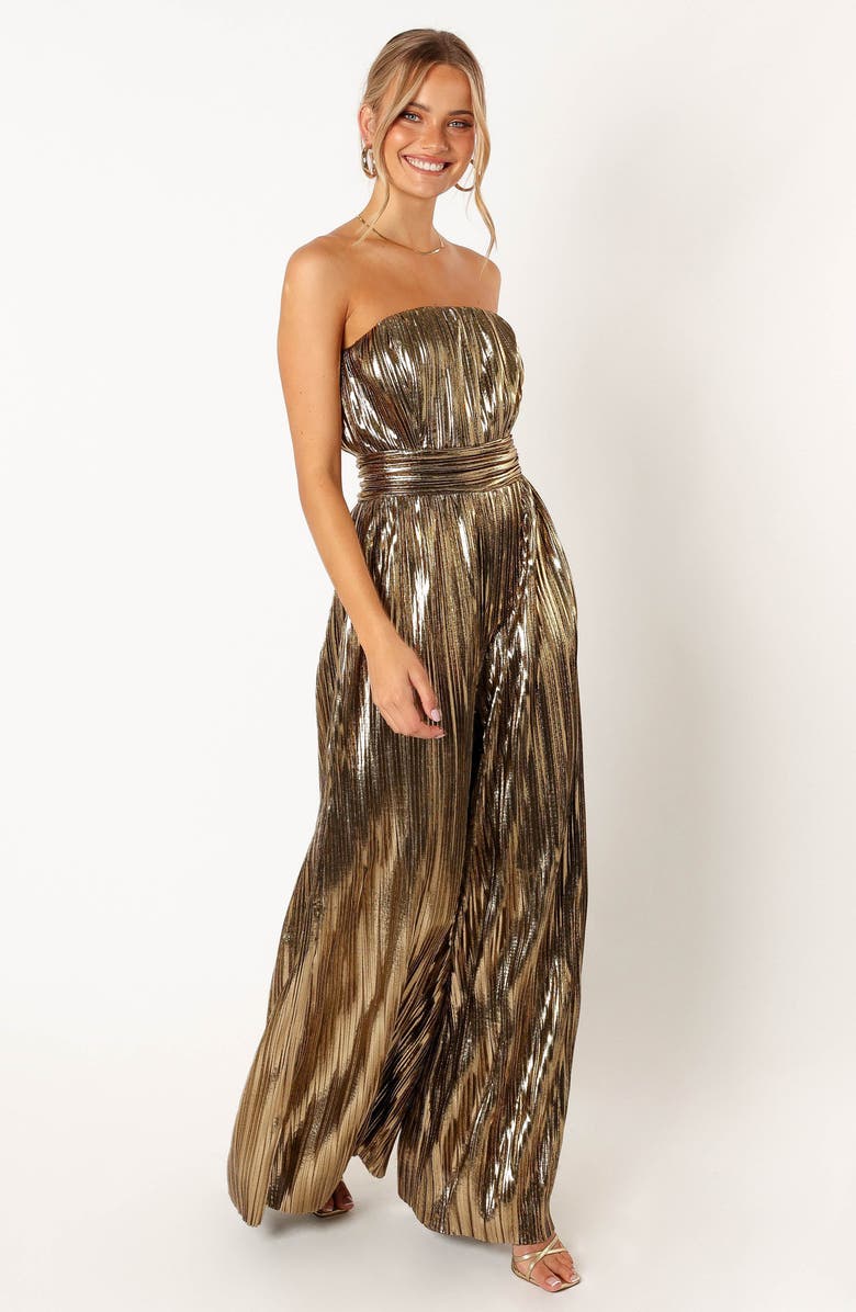 Petal & Pup Kerry Metallic Strapless Wide Leg Jumpsuit, Alternate, color,