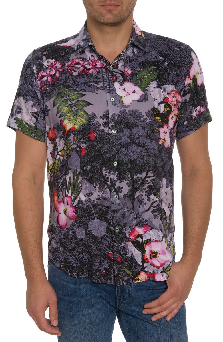 Robert Graham Langham Floral Short Sleeve Button-Up Shirt, Main, color, 