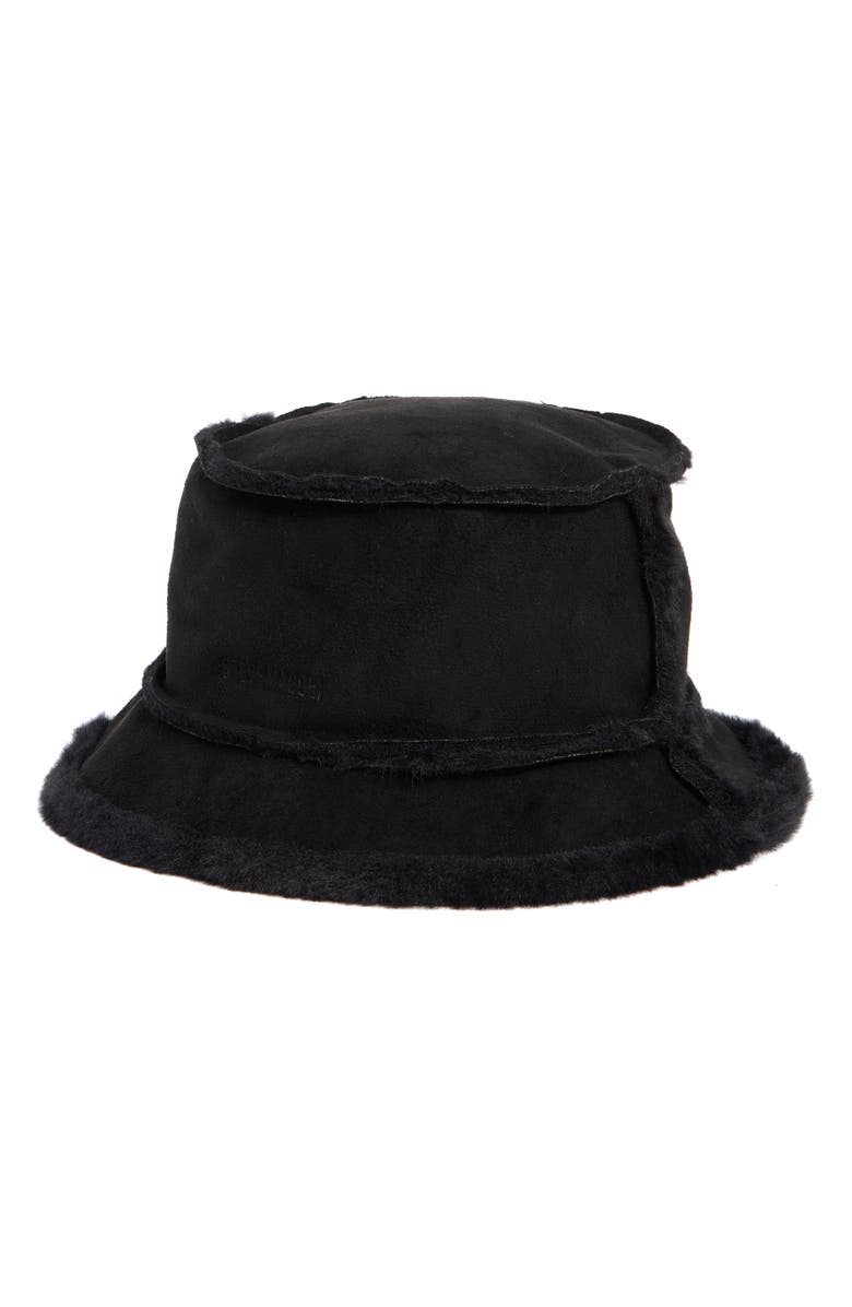 Steve Madden Mai Faux Fur Trim Bucket Hat, Main, color, Black