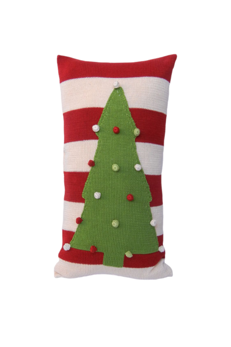 Christmas Tree Lumbar Pillow with Stripes, Main, color, Green
