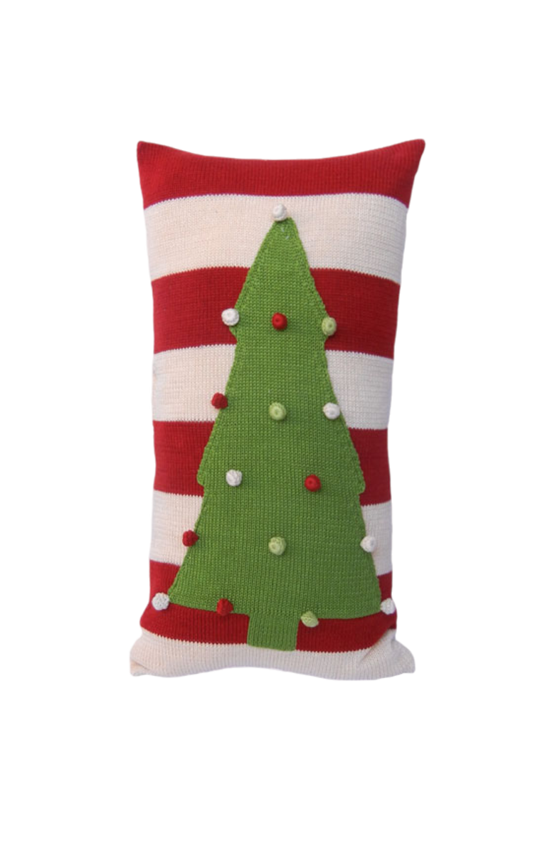 Melange Collection Christmas Tree Lumbar Pillow with Stripes, Main, color, Green