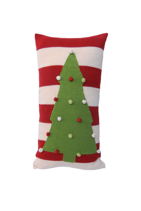 Christmas Tree Lumbar Pillow with Stripes