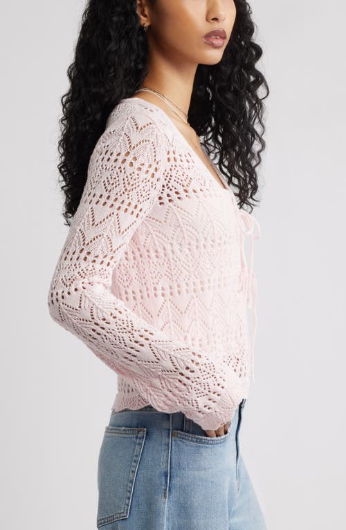 Bp. Fly Away Tie Front Crochet Cardigan In Pink