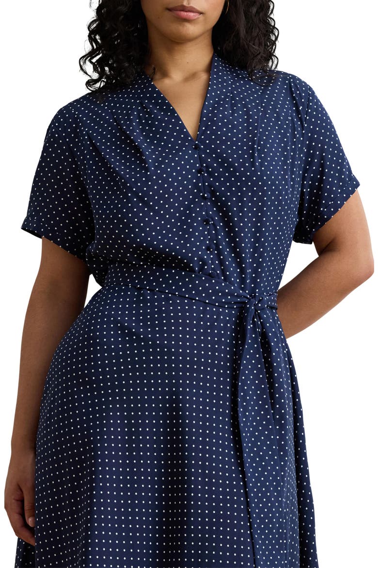 Micro Dot Crêpe de Chine Midi Shirtdress, Alternate, color, NVY/WHT