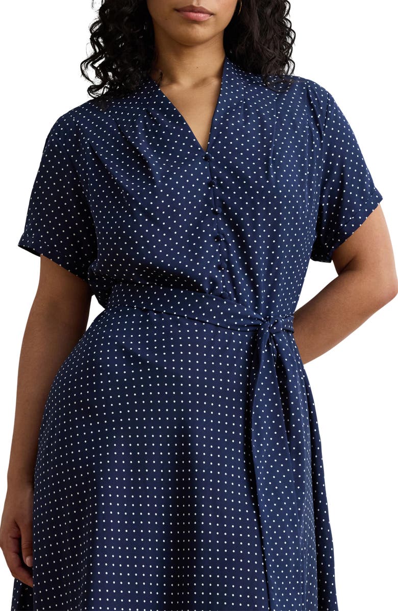 Lauren Ralph Lauren Micro Dot Crêpe de Chine Midi Shirtdress, Alternate, color, Navy Blue/ White