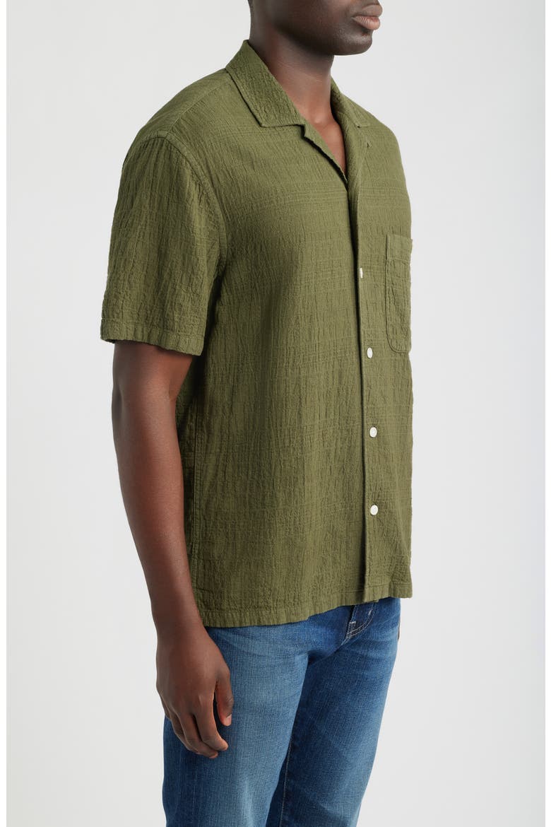 Cotton and Linen Slub Camp Shirt, Alternate, color, OLIVE DRAB