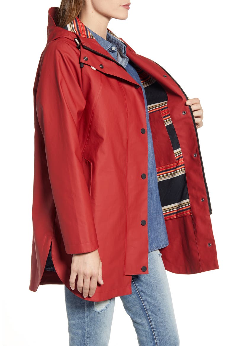Newport Hooded Waterproof Raincoat, Alternate, color, RED