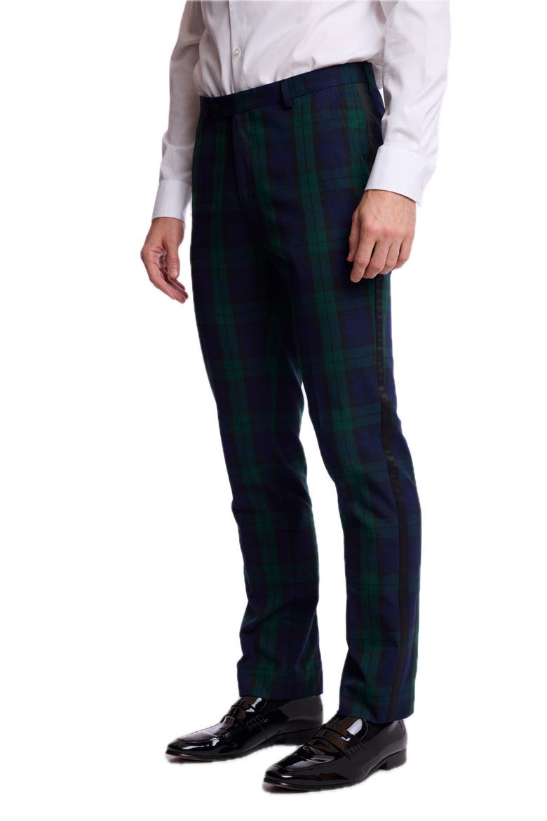 Sloane Mid Rise Slim Fit Tuxedo Pants, Alternate, color, BLACK WATCH TARTAN