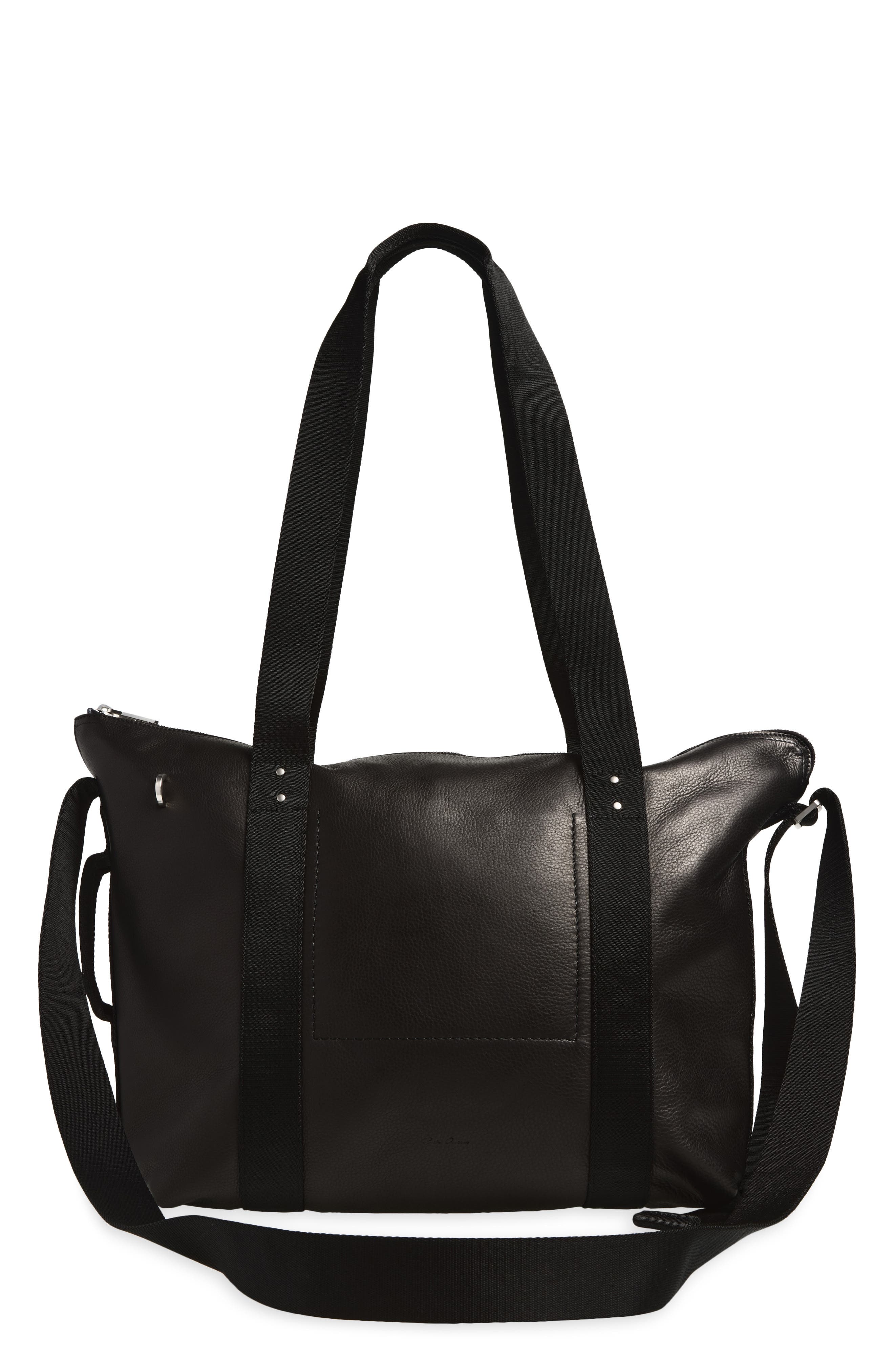 Trolley Leather Tote, Main, color, BLACK