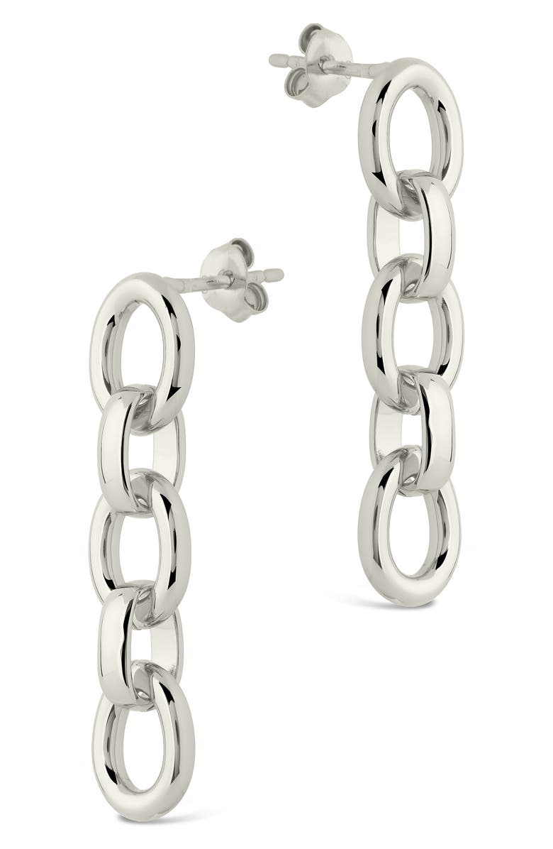 Sterling Forever Frankie Chain Linear Drop Earrings, Alternate, color, Silver