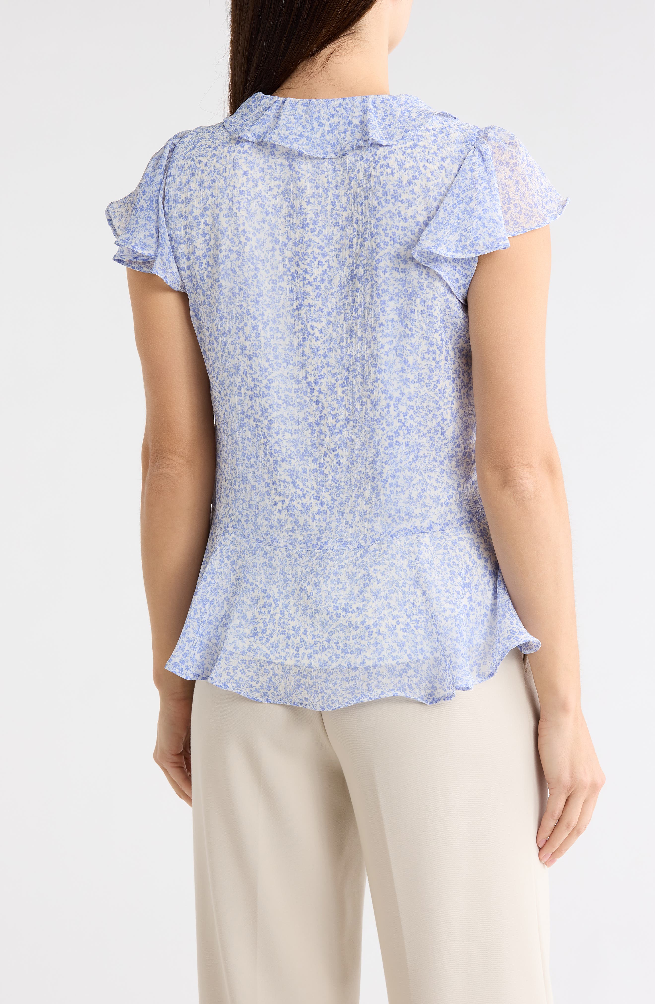 Floral Flutter Sleeve Ruffle Peplum Top - image 2