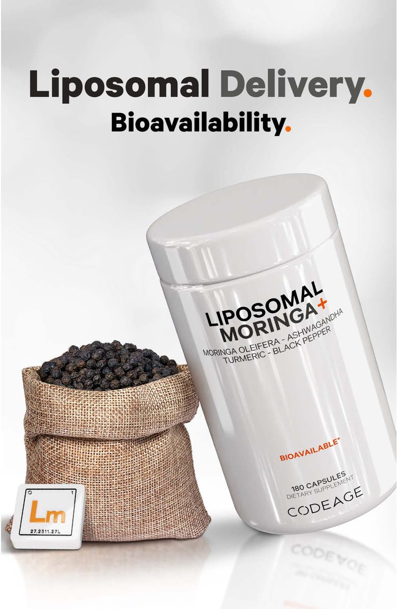 Codeage Liposomal Moringa + Turmeric & Ashwagandha Supplement, Alternate, color, White