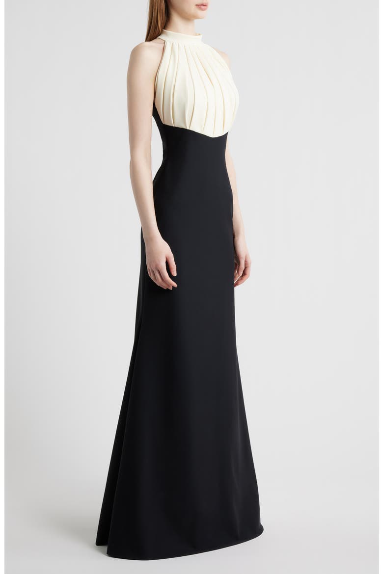 Warda Pleated Trumpet Gown, Alternate, color, BLACK/ CREAM