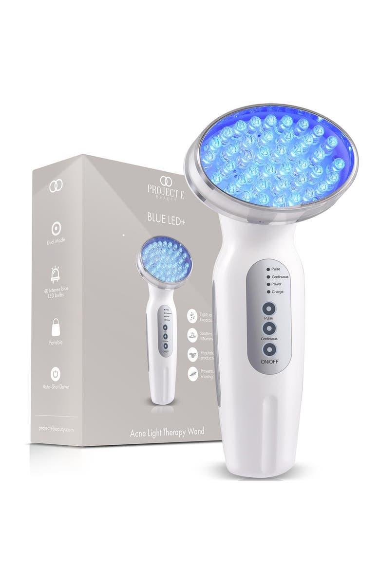 Project E Beauty Blue LED+ Acne Light Therapy Wand, Main, color, White