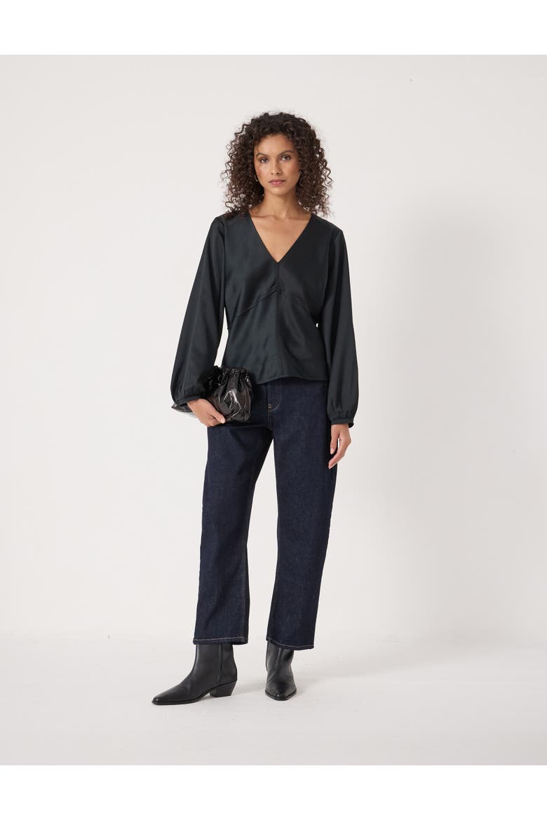 Grace Satin Long Sleeve Top, Alternate, color, Black