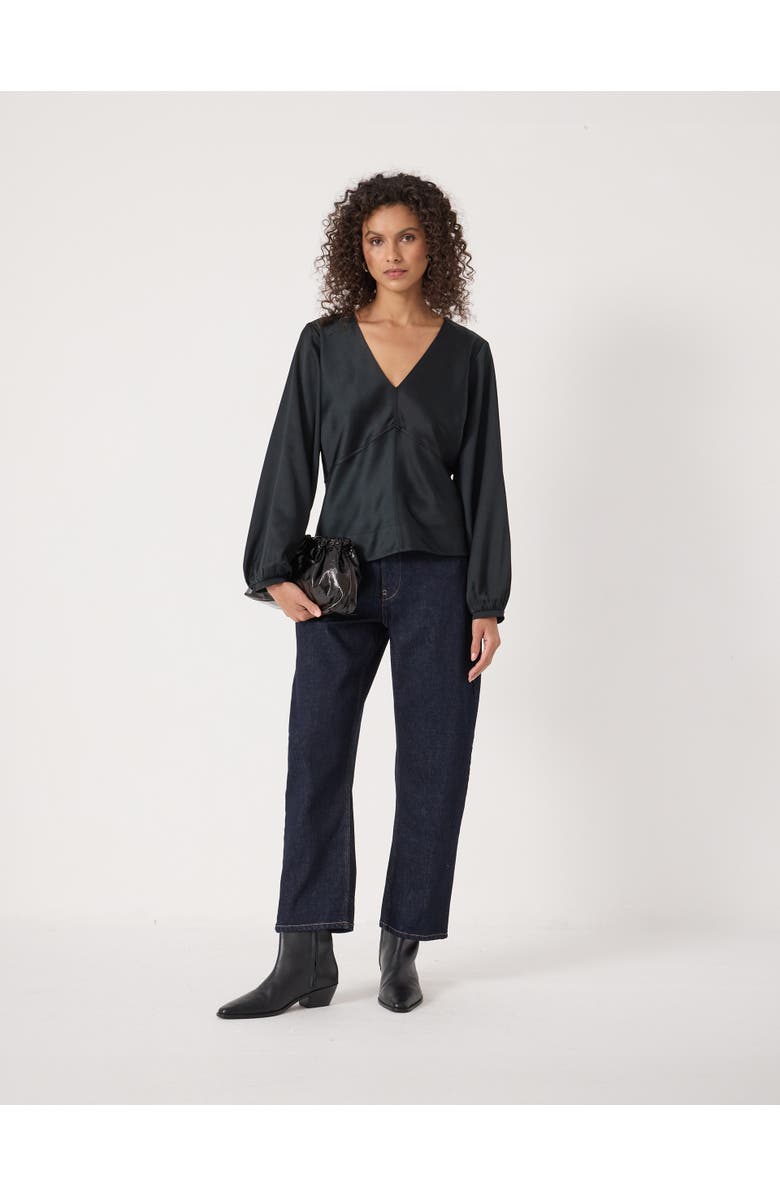 Hush Grace Satin Long Sleeve Top, Alternate, color, Black