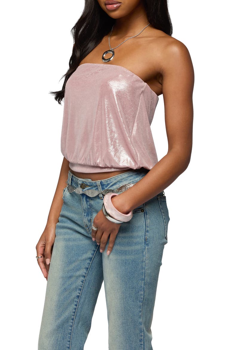 Leira Shimmer Strapless Blouson Top, Alternate, color, PINK