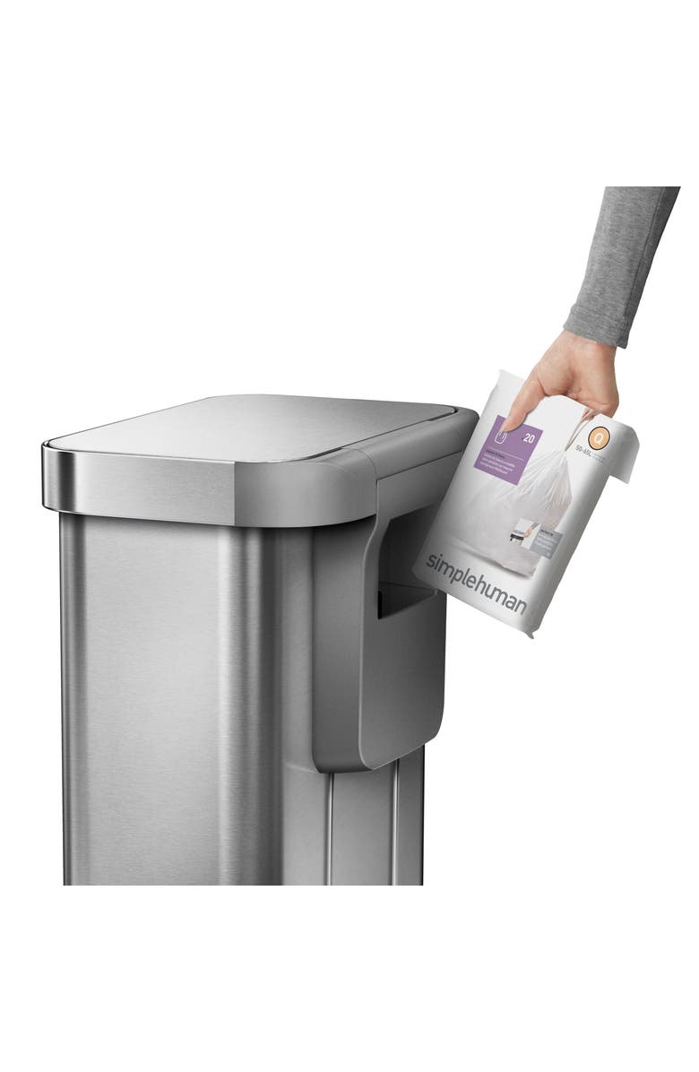 simplehuman 55L rectangular step can with liner pocket, Alternate, color, Brushed