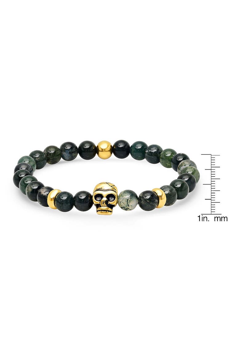 Men's Skull Agate Bead Stretch Bracelet, Alternate, color, GOLD