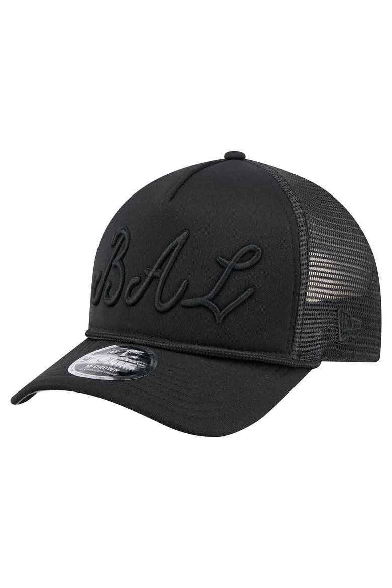 Men's New Era Black Baltimore Orioles City Initial 9FORTY A-Frame M-Crown Adjustable Trucker Hat, Main, color, Black