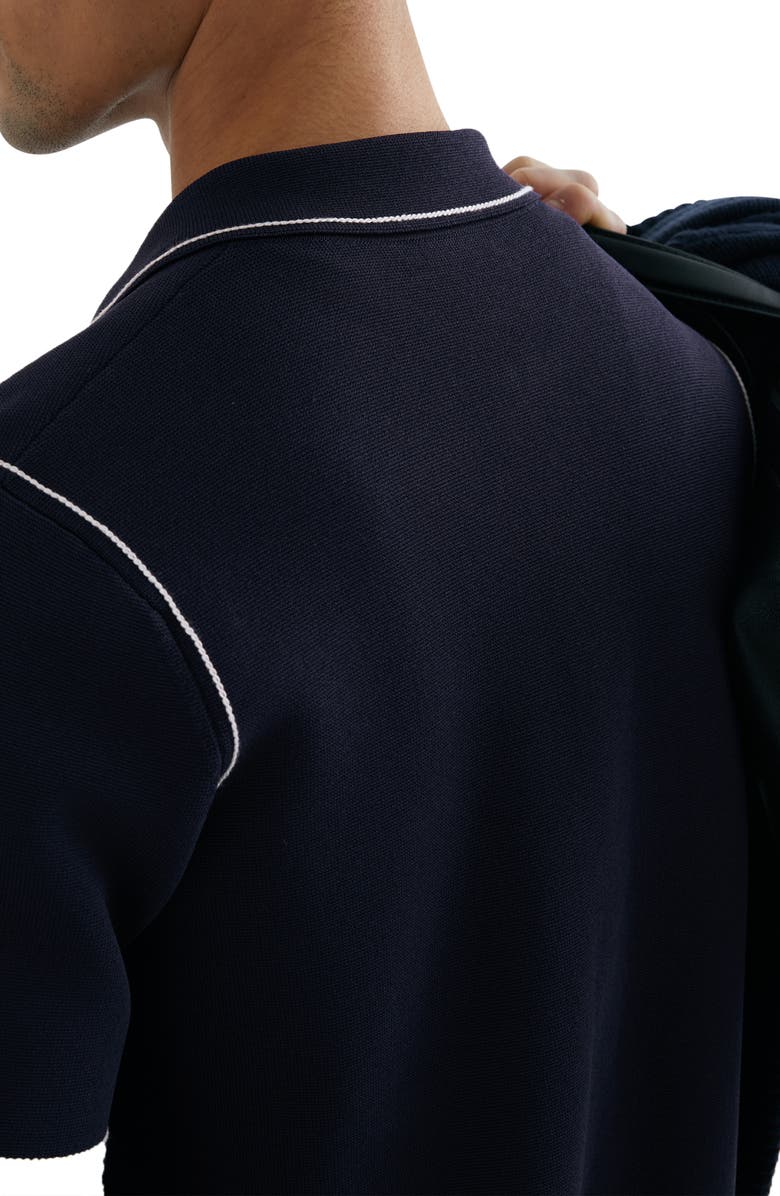 Reiss Blake Piped Zip Shirt, Alternate, color, Navy