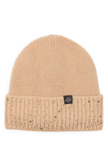 Nanette Lepore Rhinestone Cuffed Knit Beanie In Brown