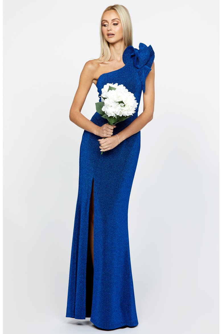 Kristi One Shoulder Gown, Alternate, color, COBALT