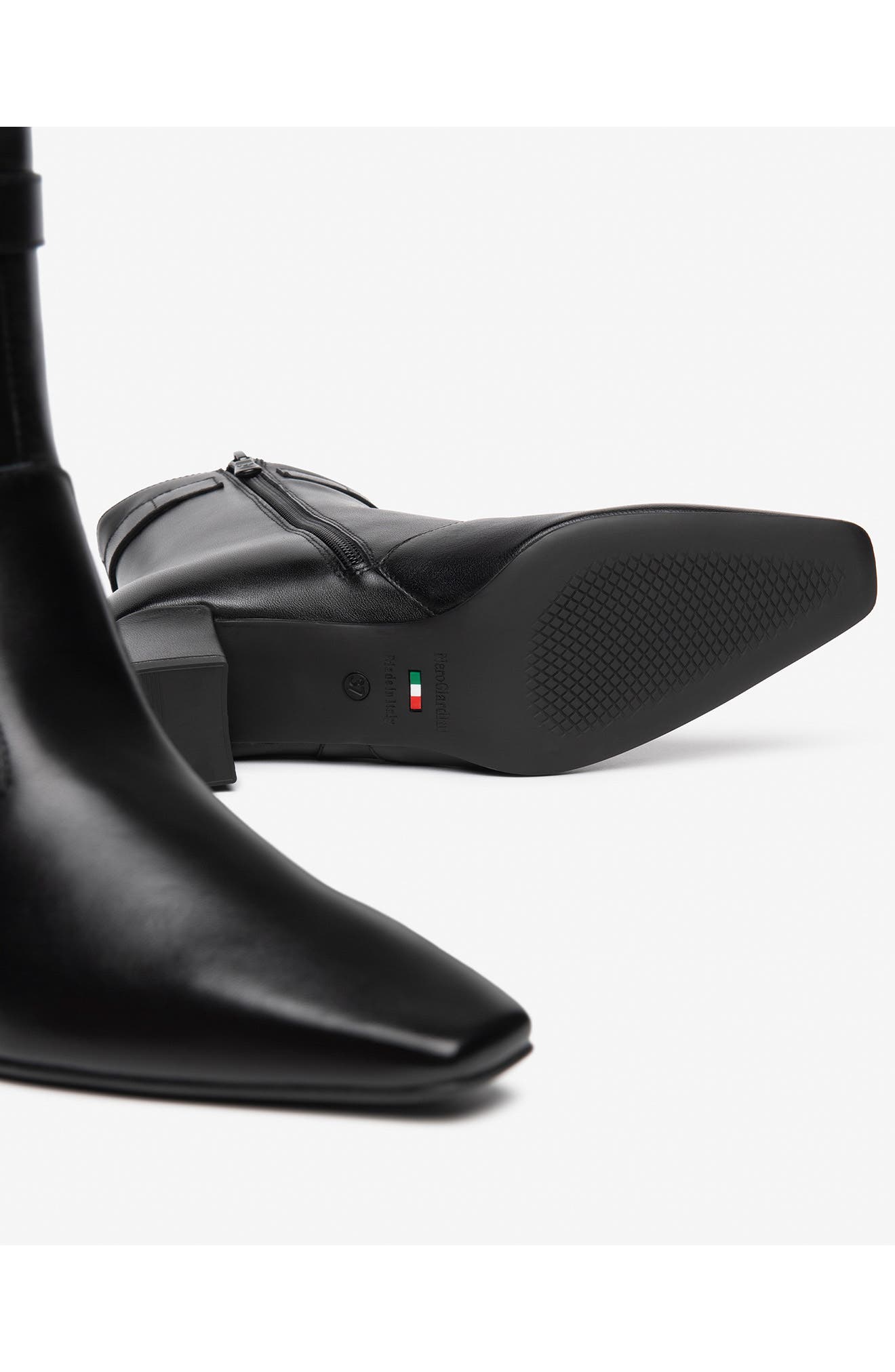 Leather Block Heel Bootie, Alternate, color, BLACK