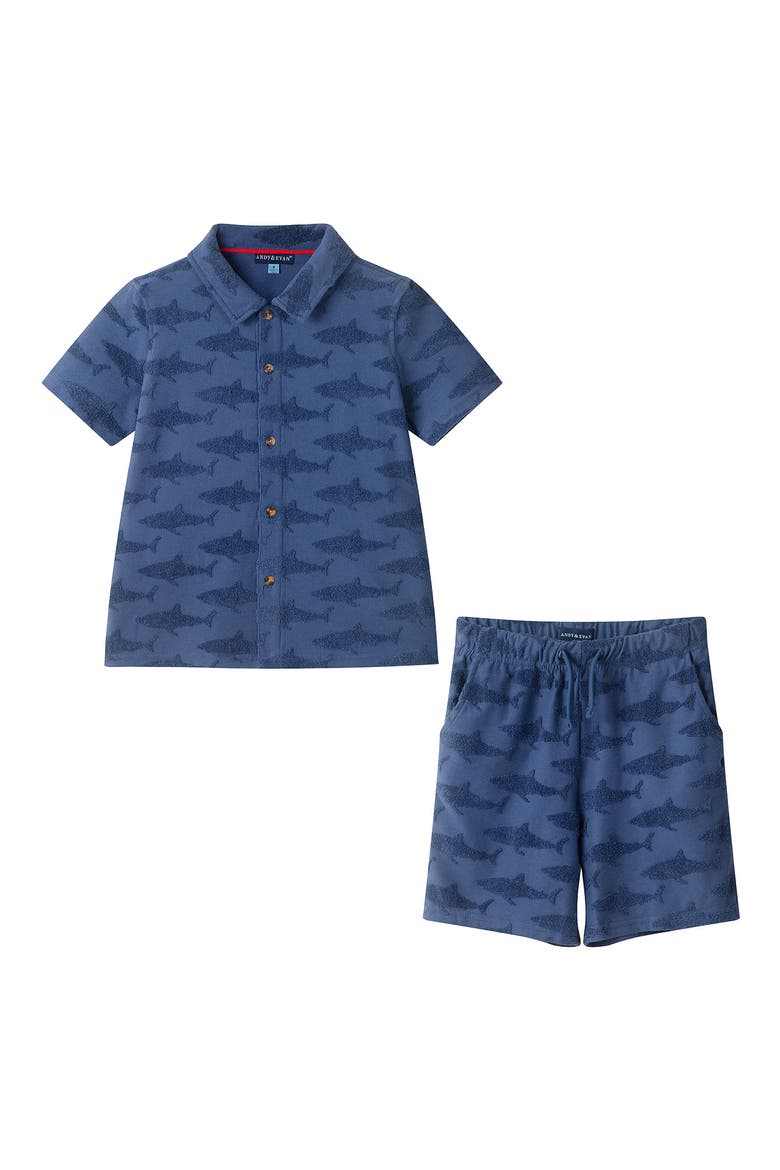 Kids' Terry Button-Down Shirt & Shorts Set, Main, color, NAVY