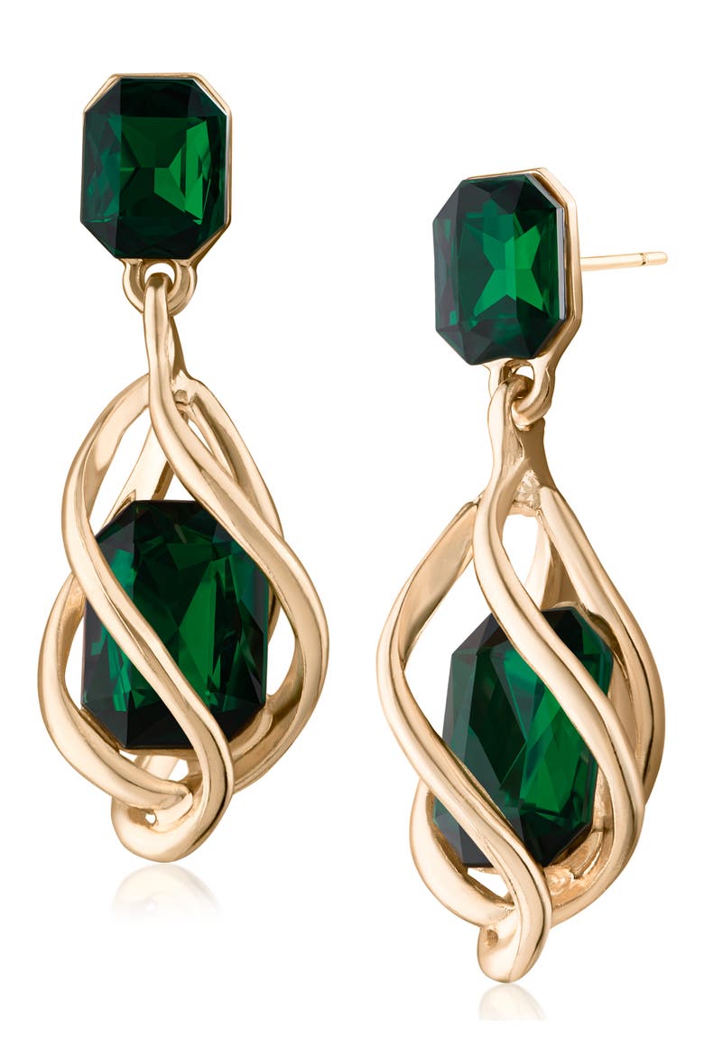 Crystal Caged Drop Earrings, Main, color, GREEN/ GOLD