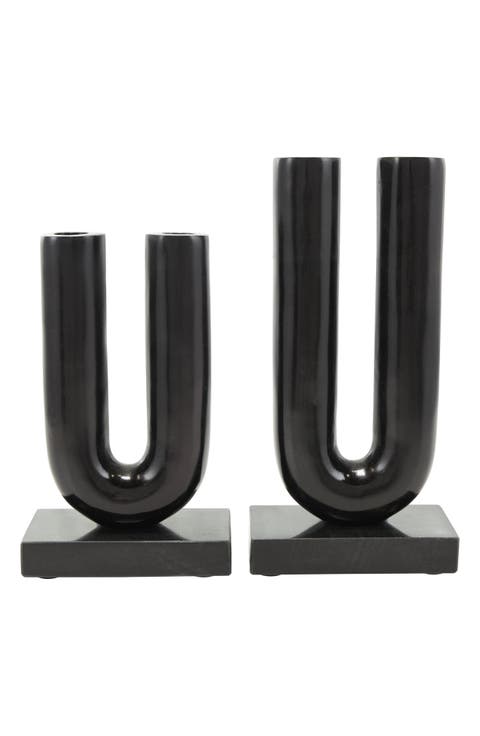 Set of 2 Aluminum Metal Candleholders