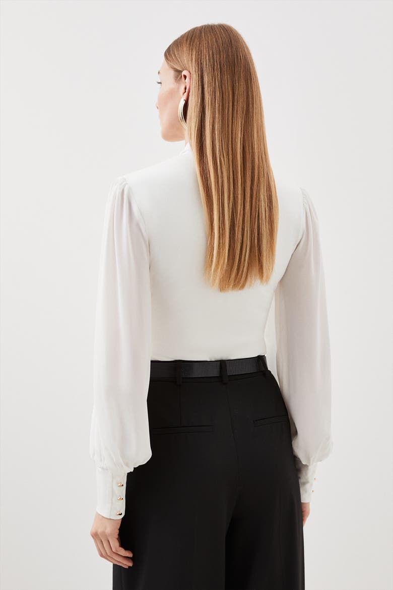 Tie Neck Long Sleeve Bodysuit, Alternate, color, Ivory
