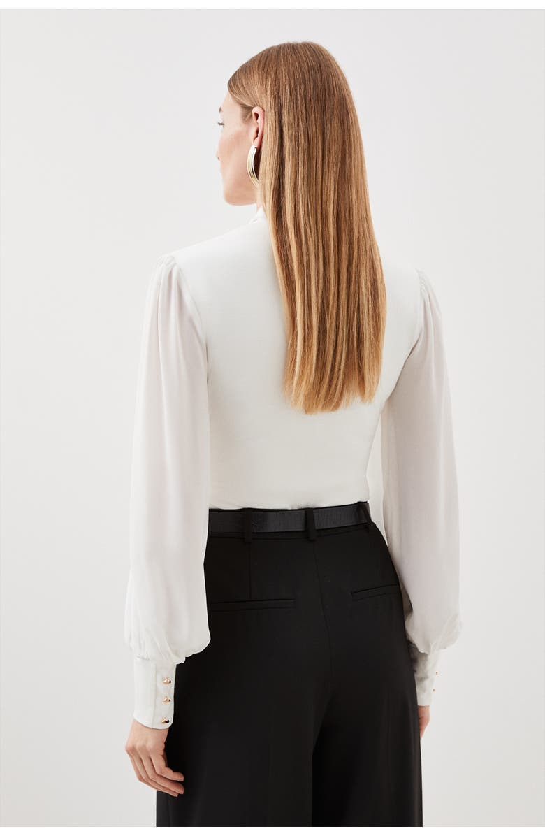 Karen Millen Tie Neck Long Sleeve Bodysuit, Alternate, color, Ivory