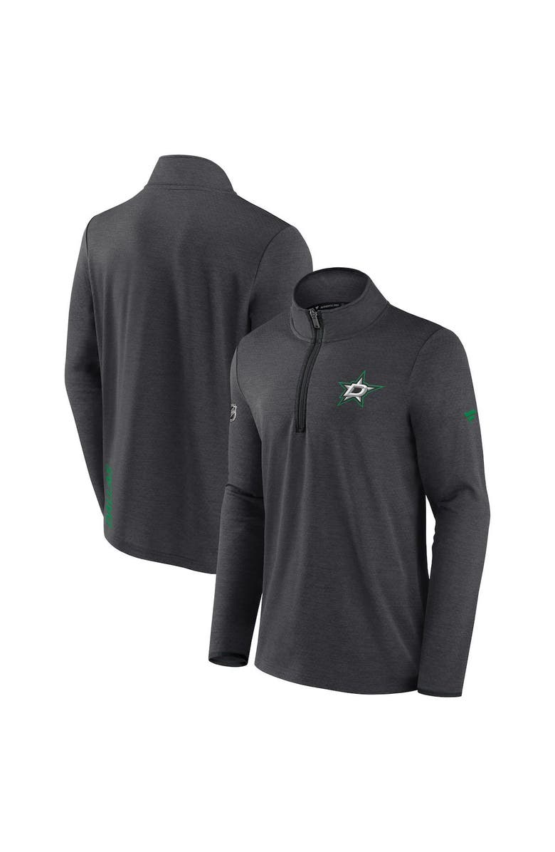 FANATICS Men's Fanatics Branded Heather Charcoal Dallas Stars Authentic Pro Rink Quarter-Zip Jacket, Main, color, 
