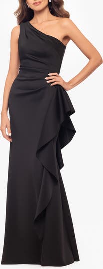 One-Shoulder Ruffle Scuba Crepe Gown