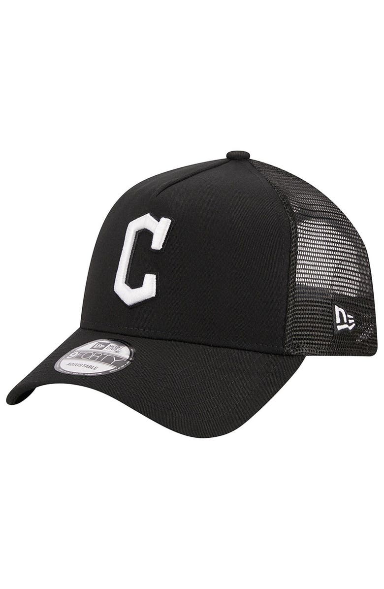 New Era Men's New Era Black Cleveland Guardians A-Frame 9FORTY Trucker Adjustable Hat, Main, color, 
