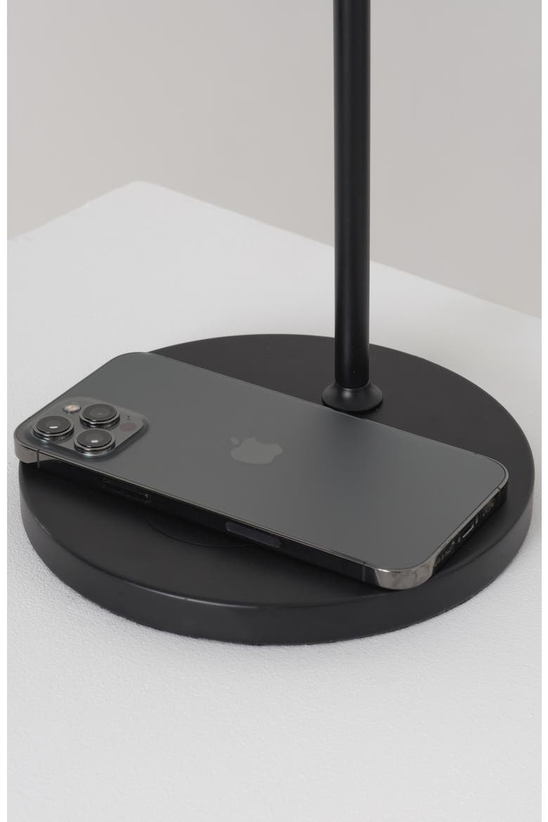 Leaf 16" Wireless Charging Pad Industrial LED Table Lamp, Black, 3-Way Dimming, Alternate, color, Black