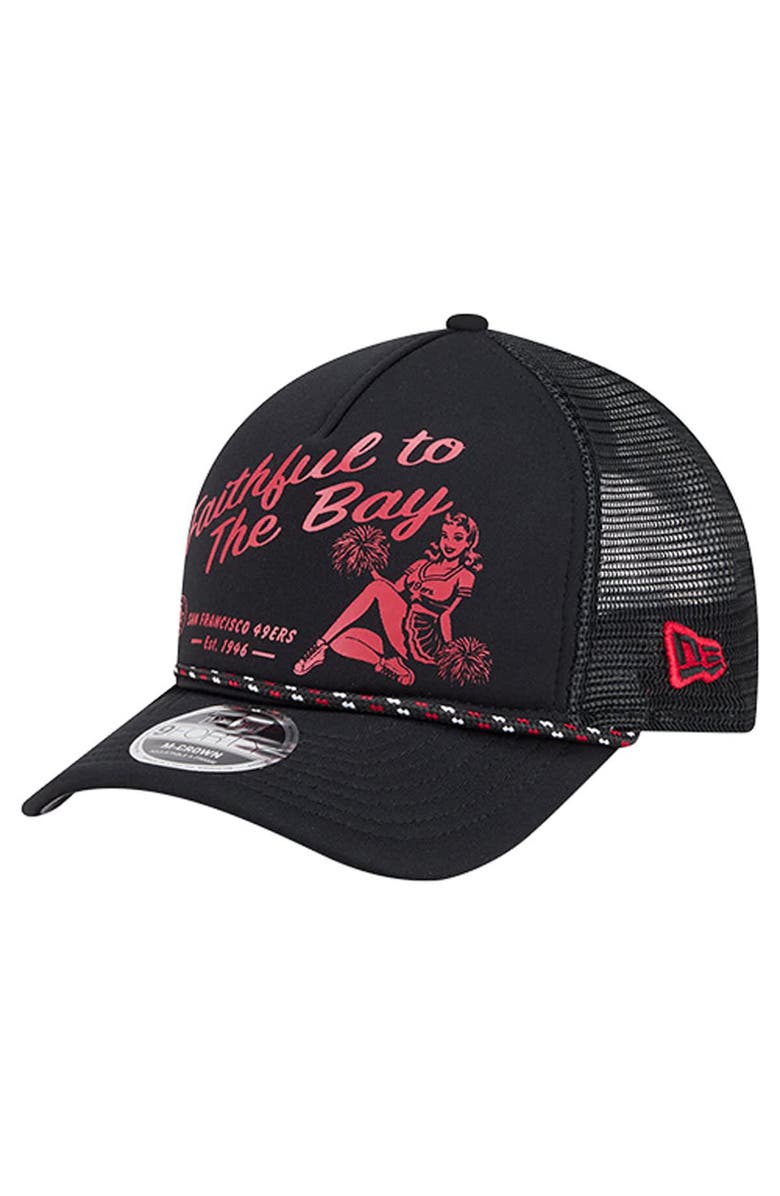 New Era Men
s New Era Black San Francisco 49ers Gas Station 9FORTY A-Frame M-Crown Adjustable Trucker Hat, Main, color, Black