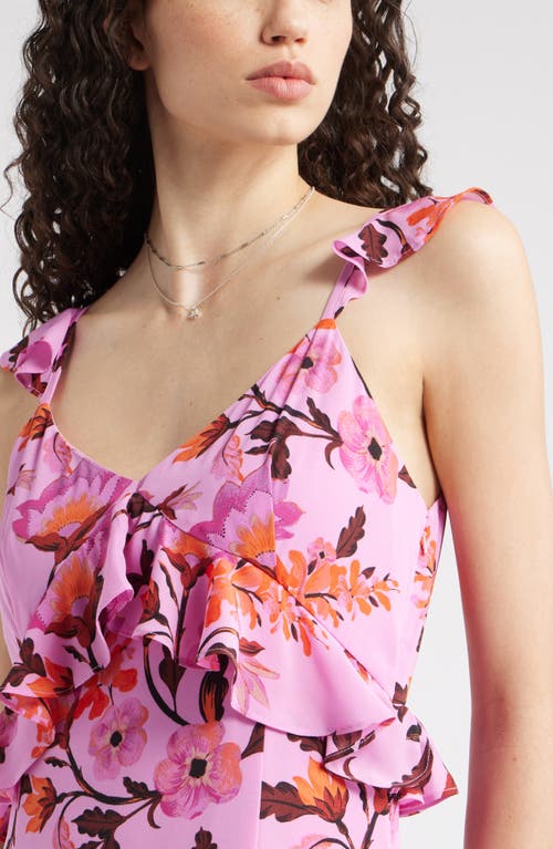 Chelsea28 Floral Print Ruffle Midi Dress In Pink