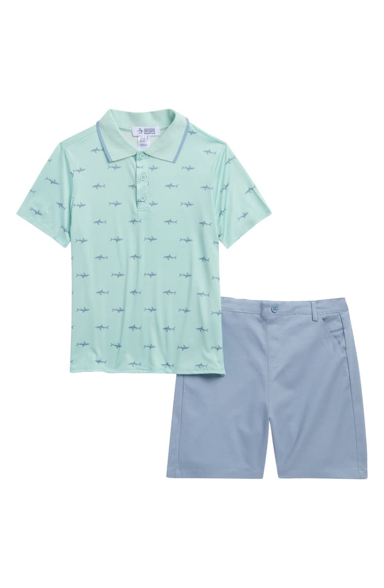 Original Penguin Kids' Performance Polo & Pull-On Shorts Set, Main, color, Dusty Blue